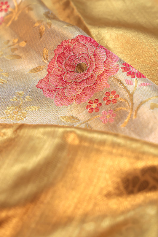 Gold Kanchipuram Silk Saree with Meenakari Motifs