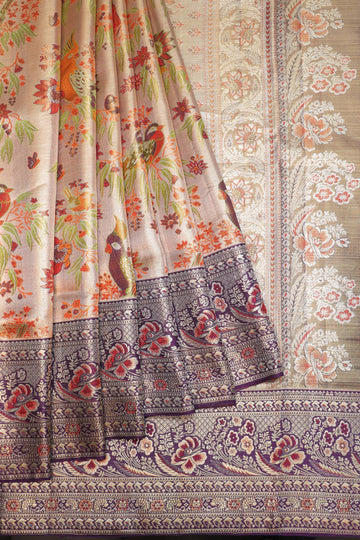 Gold Kanchipuram Silk Saree with Killi Motifs