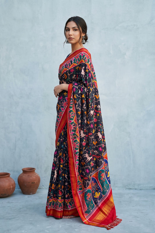 Navy Blue Patan Patola Silk Saree