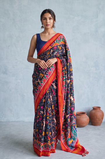 Navy Blue Patan Patola Silk Saree