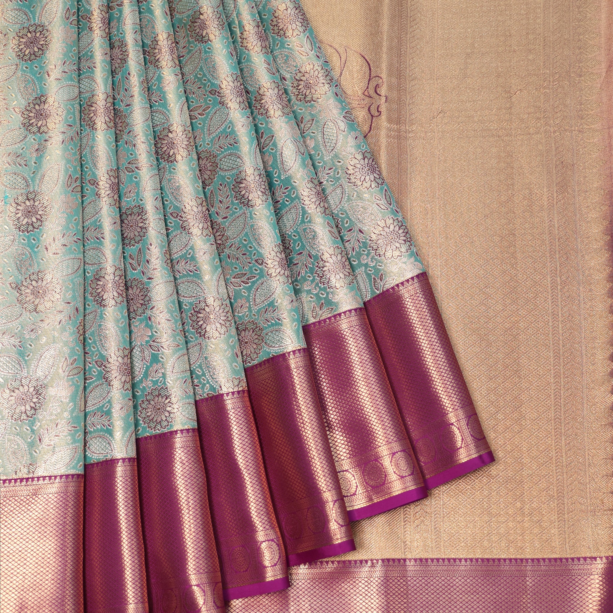 Sea Green Kanchipuram Silk Saree