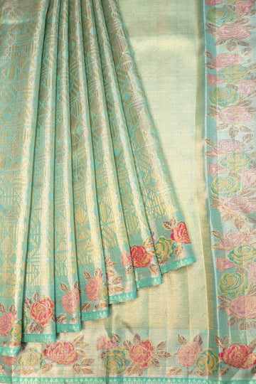 Sea green Kanchipuram Tissue Silk Saree