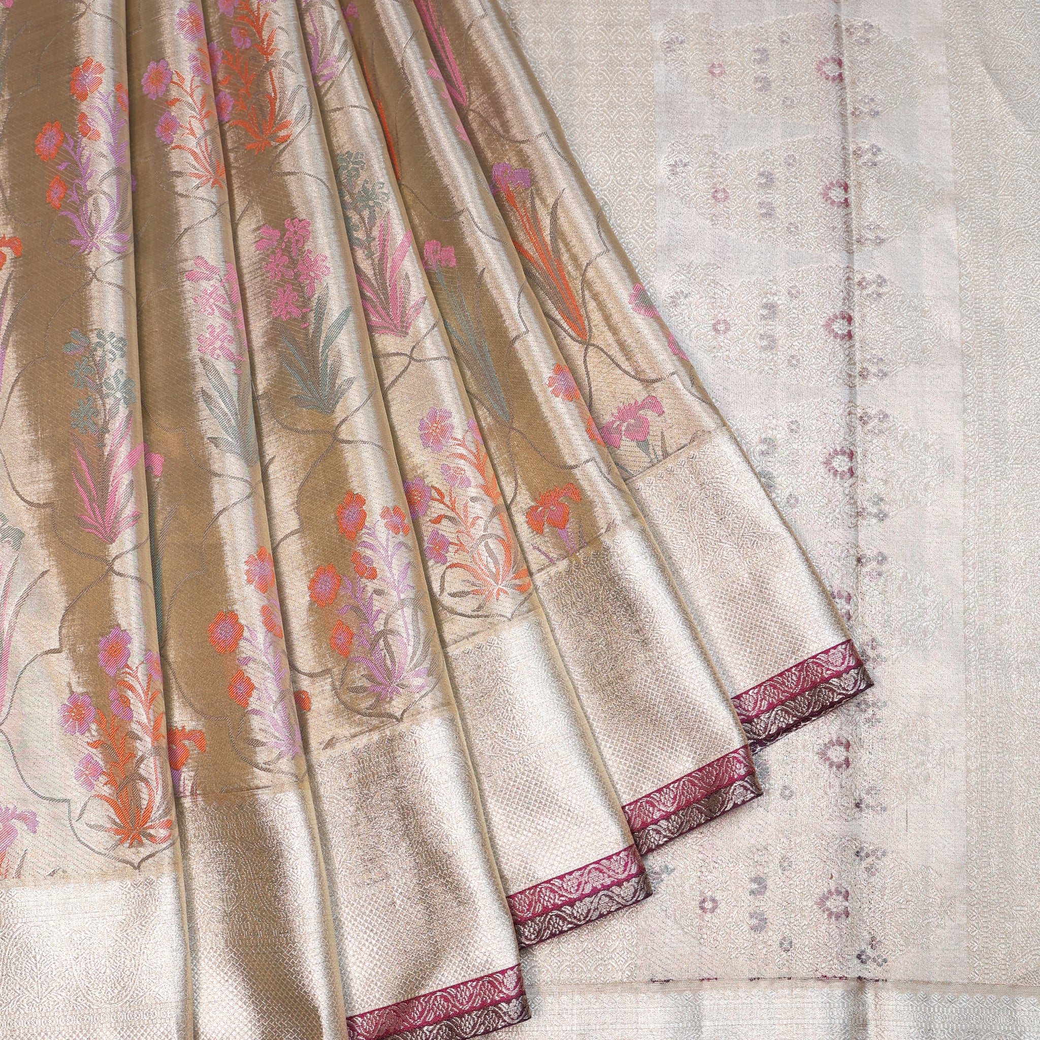 Silver Kanchipuram Tissue Silk Saree