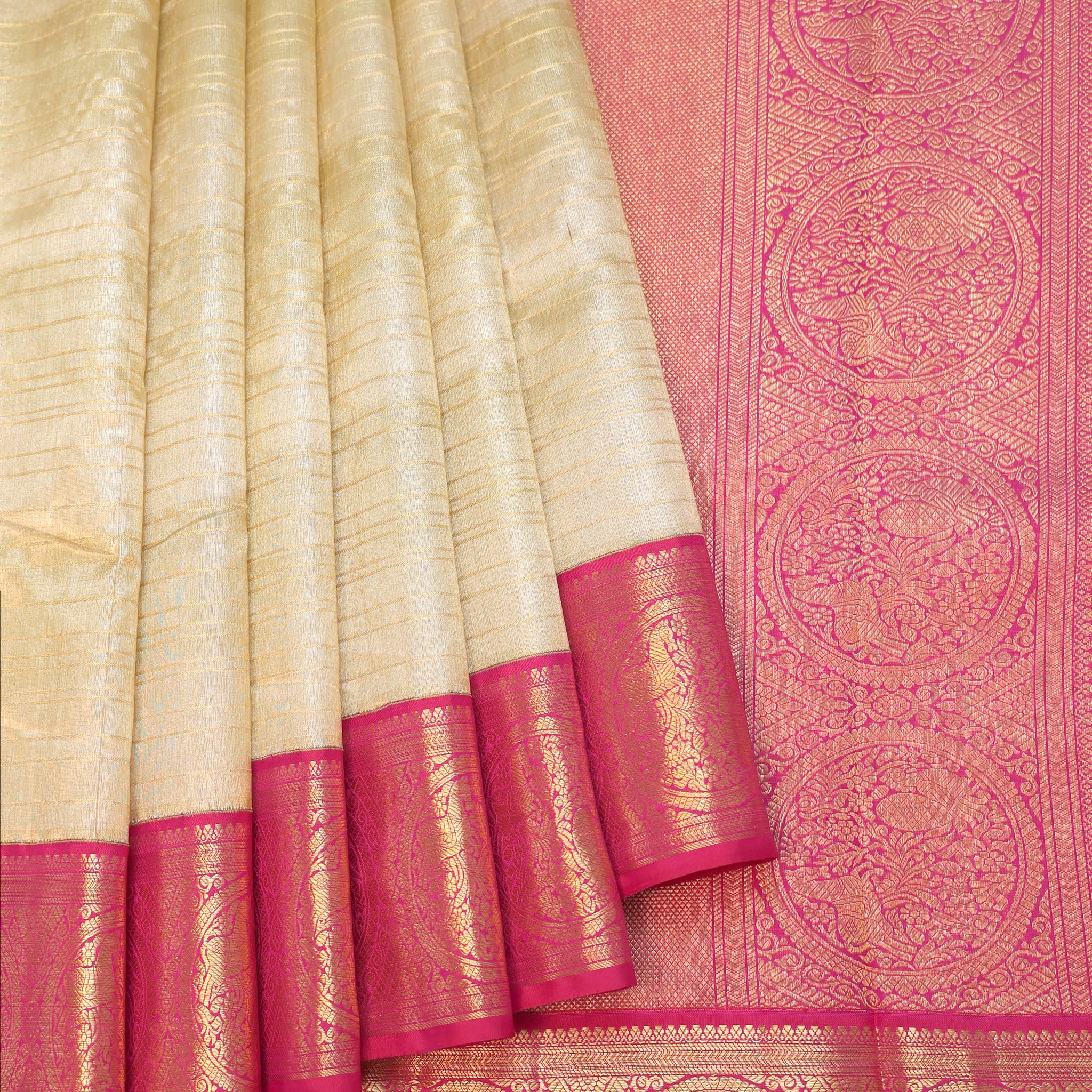 Neon green Kanchipuram Tissue Silk Saree