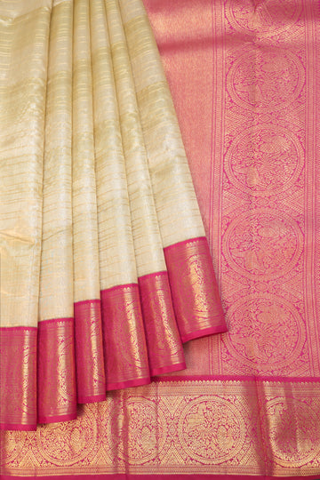 Neon green Kanchipuram Tissue Silk Saree