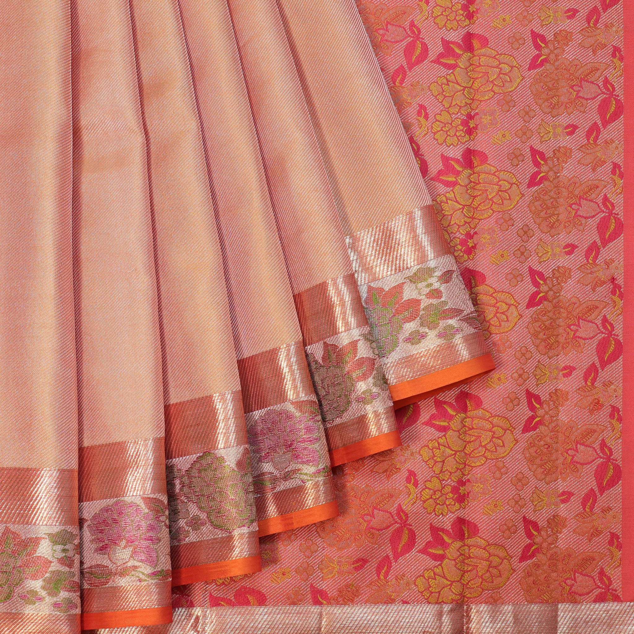 Peach Kanchipuram Tissue Silk Saree