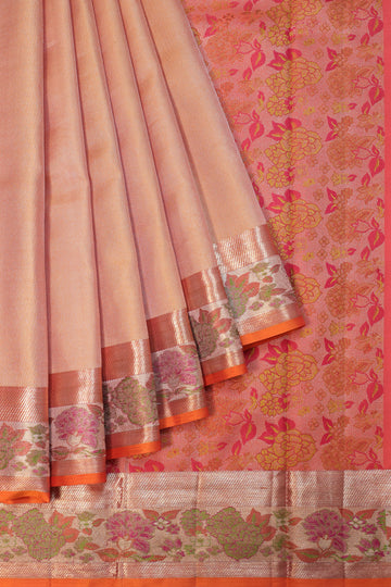 Peach Kanchipuram Tissue Silk Saree