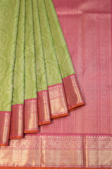 Parrot green Kanchipuram Silk Saree
