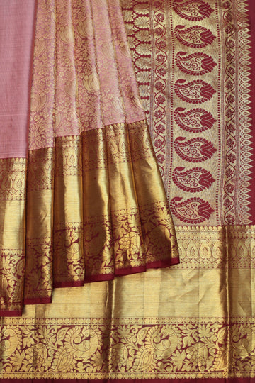 Onion pink Kanchipuram Silk Saree