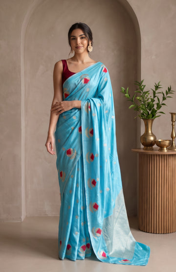 Sky Blue Mashru Silk Saree