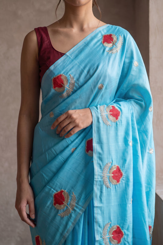 Sky Blue Mashru Silk Saree