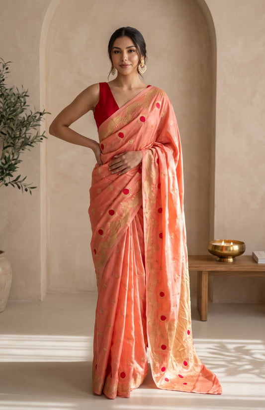 Banaras Mashru Silk Saree with Embroidery & Flower Butta