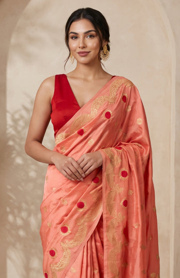 Banaras Mashru Silk Saree with Embroidery & Flower Butta