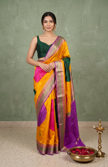 Multicolour Plain Mashru Silk Saree