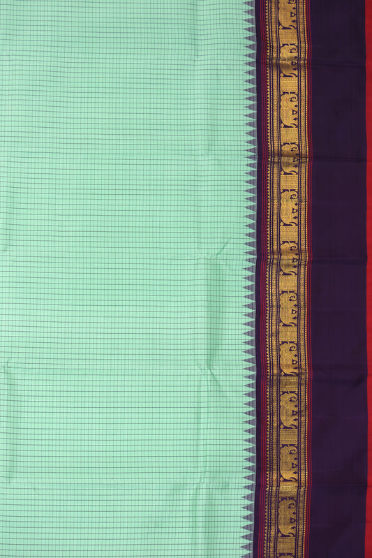 Sea Blue Kanchipuram Silk Saree with Purple Zari Border
