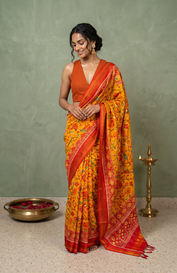 Yellow Patan Patola Silk Saree with Floral Jaal