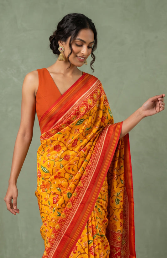 Yellow Patan Patola Silk Saree with Floral Jaal