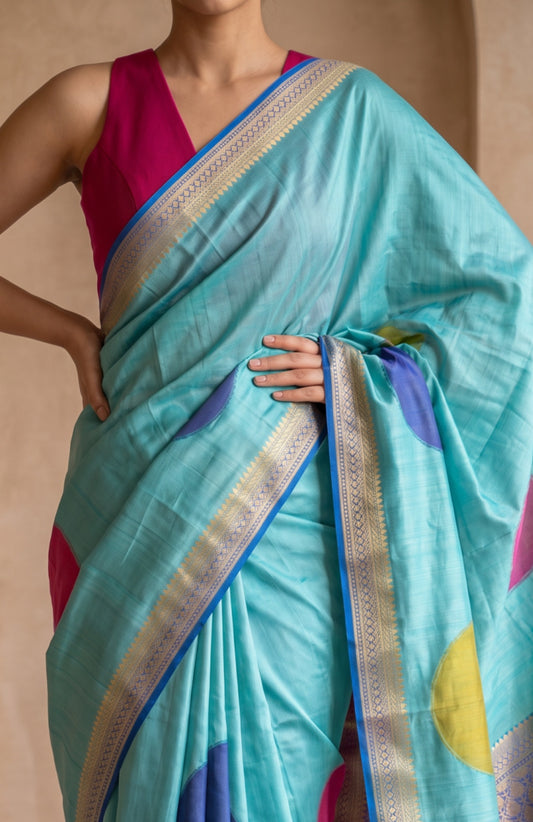 Sky Blue Banaras Mashru Silk Saree with Brocade Pallu