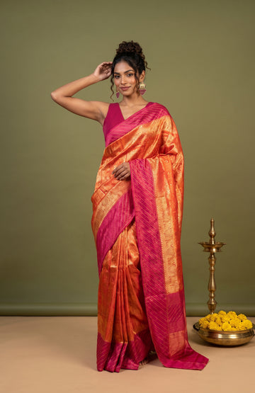 Red Banaras Katan Silk Saree with Floral Jaal