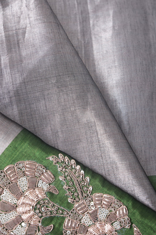 Grey Organza Tissue Silk Saree