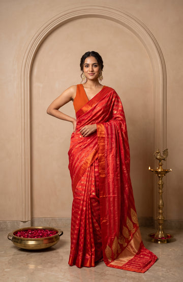 Red Mashru Silk Saree with Brocade Pallu