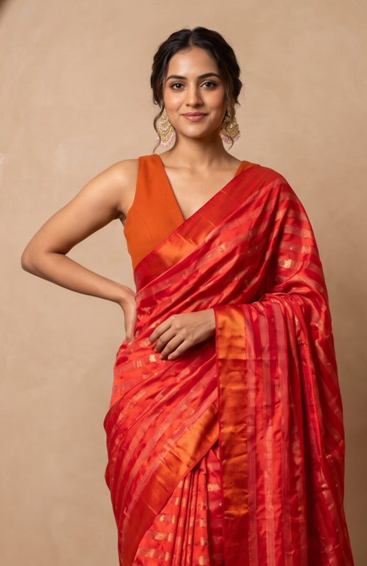 Red Mashru Silk Saree with Brocade Pallu