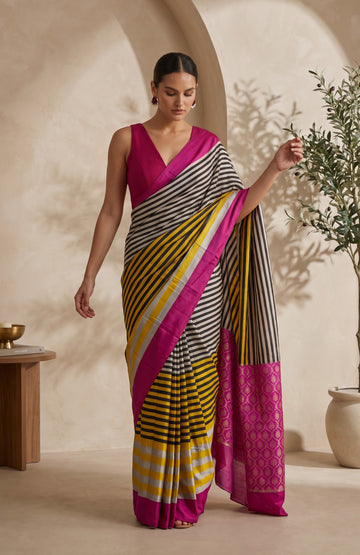 Multicolour Striped Mashru Silk Saree with Zari Pallu