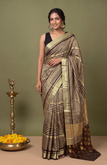 Multicolour Mashru Saree with Striped Design