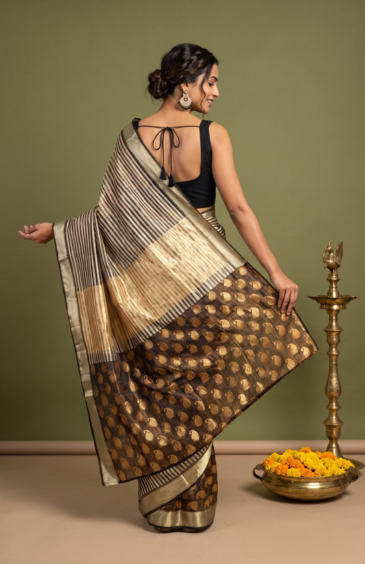 Multicolour Mashru Saree with Striped Design