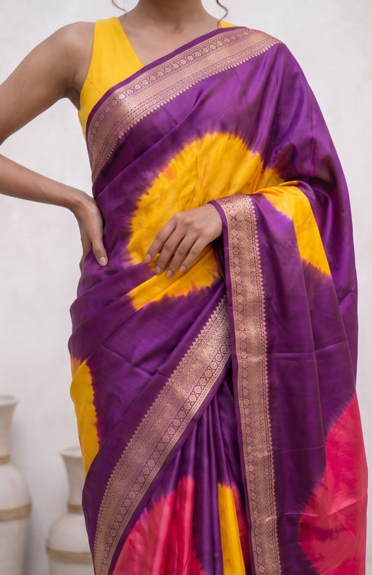 Violet Mashru Silk Saree with Rangoli Design
