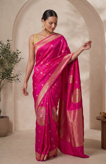 Dark Pink Mashru Silk Saree with Flower Butta