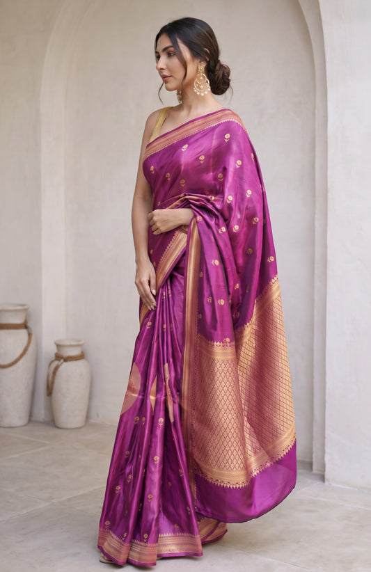Purple Mashru Silk Saree with Twill Border