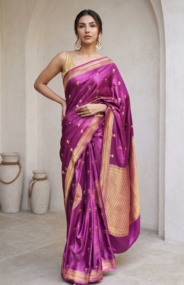 Purple Mashru Silk Saree with Twill Border