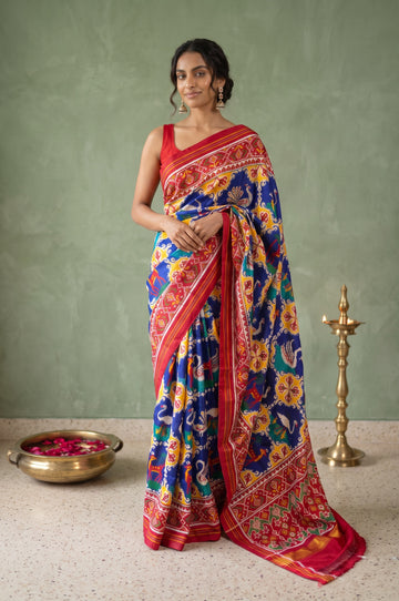 Navy Blue Patan Patola Silk Saree with Animal Motifs