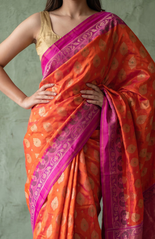 Pink Banarasi Katan Silk Saree with Meenakari Design