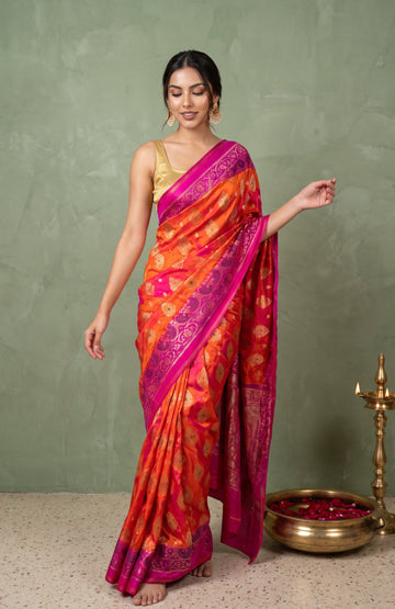Pink Banarasi Katan Silk Saree with Meenakari Design