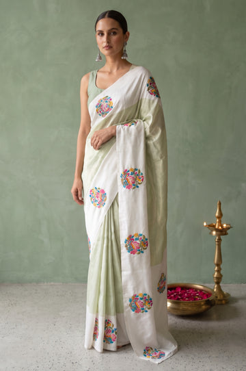 Kanchipuram Pista Green Tissue Silk Saree