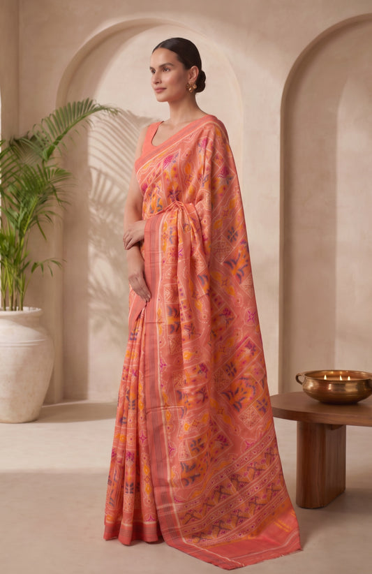 Pink Patan Patola Silk Saree with Geometric Pattern