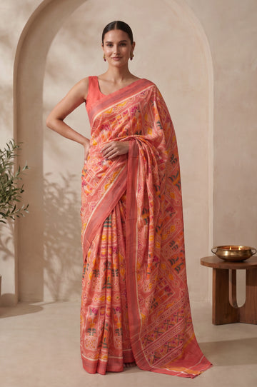 Pink Patan Patola Silk Saree with Geometric Pattern