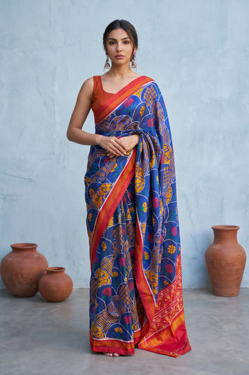 Blue Patan Patola Silk Saree with Floral Jaal
