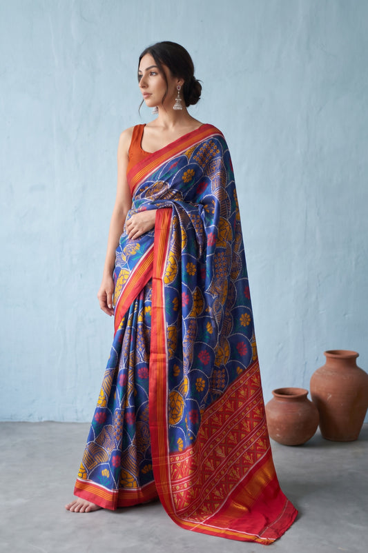 Blue Patan Patola Silk Saree with Floral Jaal