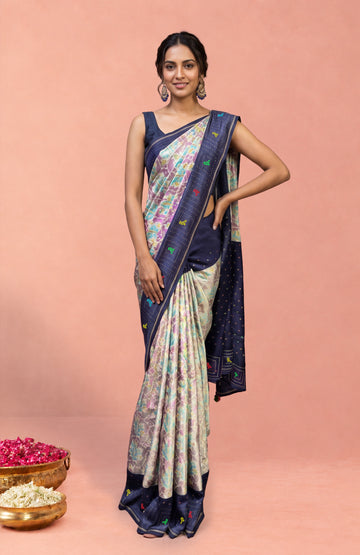 Multicolour Patan Patola Silk Saree with Bird Motifs