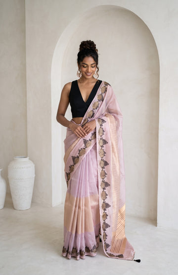 Lavender Organza Silk Saree with Geometric Pattern