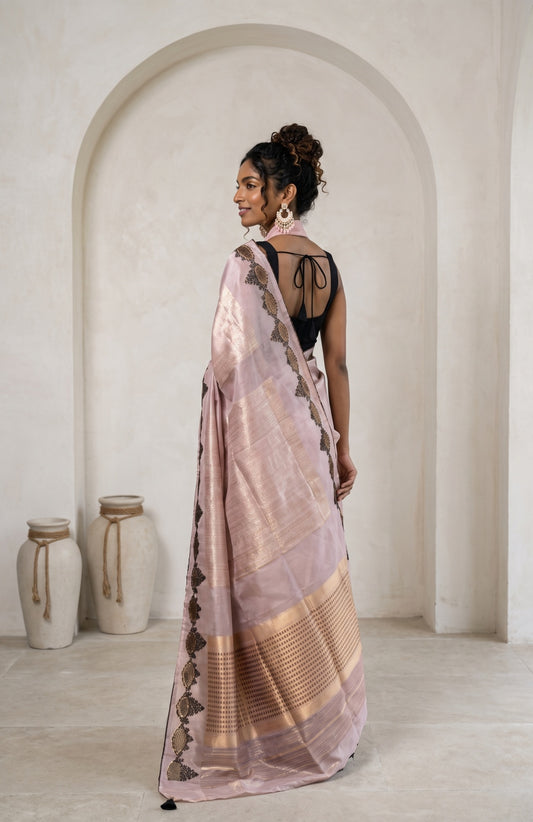 Lavender Organza Silk Saree with Geometric Pattern