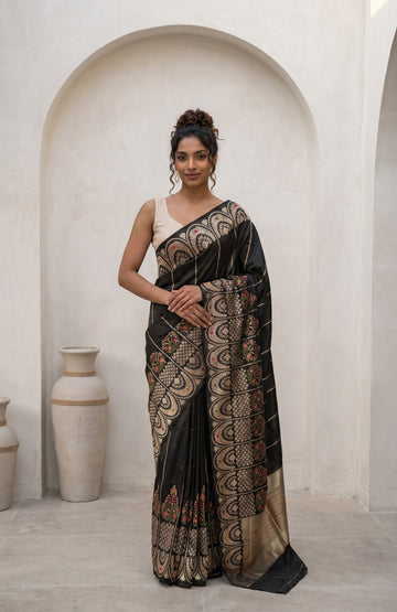 Black Katan Silk Saree with Meenakari Design