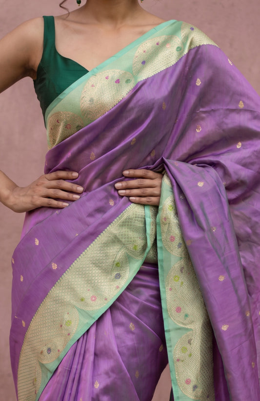 Lavender Kora Silk Saree with Flower Butta