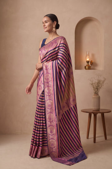 Multicolour Mashru Silk Saree with Stripes