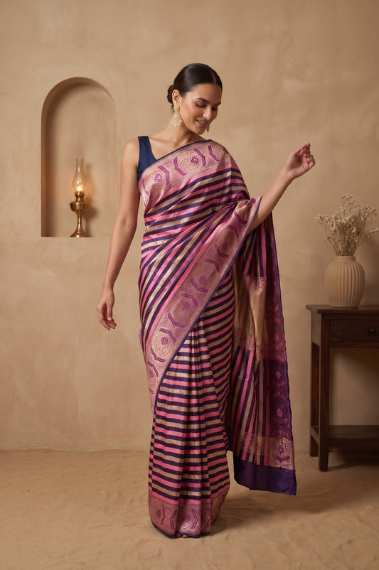 Multicolour Mashru Silk Saree with Stripes