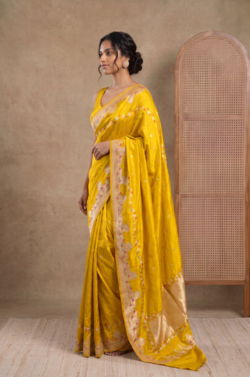 Mehendi Green Mashru Silk Saree with Flower Buttas