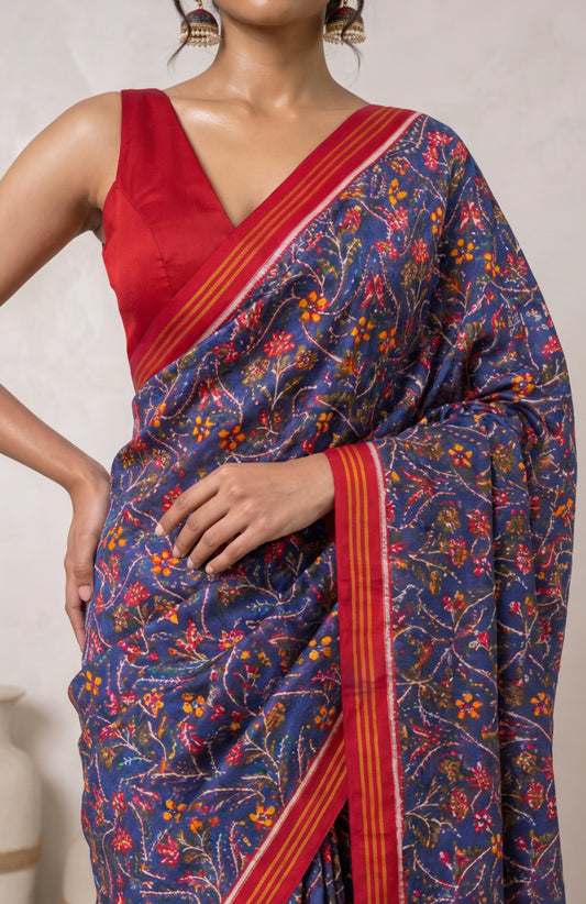Blue Patan Patola Silk Saree with Floral Jaal Design